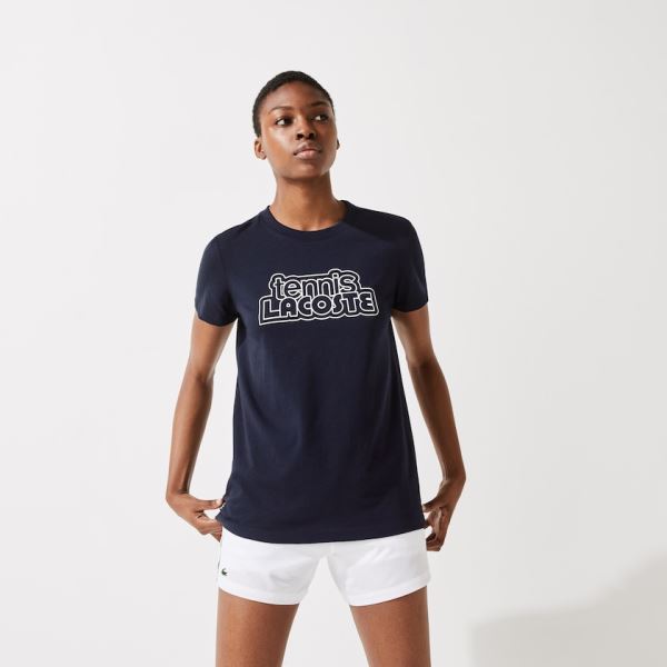 Lacoste SPORT Graphic-Print Tennis T-shirt - Tričko Dámské Tmavě Blankyt Blankyt | CZ-ZXUe9m